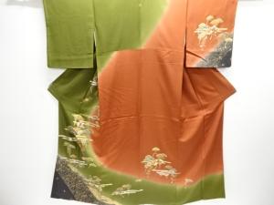 松富士に扇・花模様一つ紋訪問着